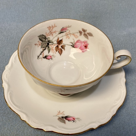 Pink Rose Mitterteich Bavaria Germany Footed Coffee Cup and Saucer - Picture 3 of 15